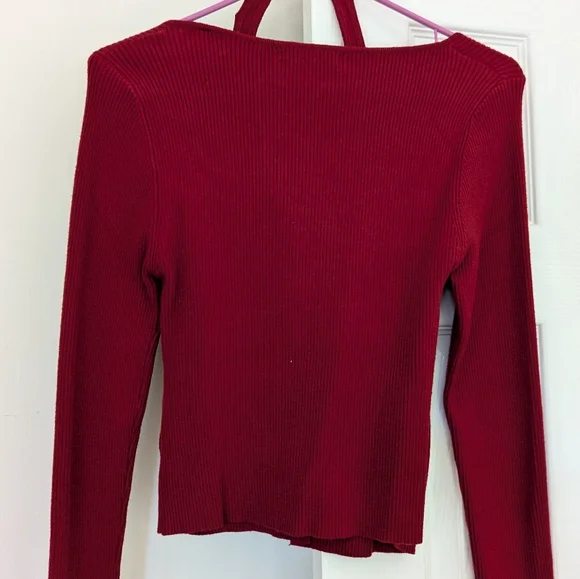 Red Ribbed Button-Up Sweater - Picture 5 of 5